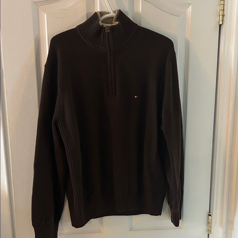 Tommy Hilfiger Men's Dark Brown Zip-Up Sweater